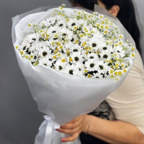 Букет "Понарошку" из хризантем сантини и ромашек в Можайске