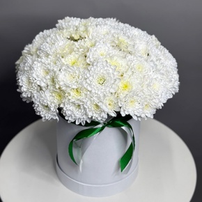 Композиция в шляпной коробке "Виолетта" из кустовых хризантем в Можайске